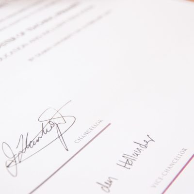 Closeup of signed certificate